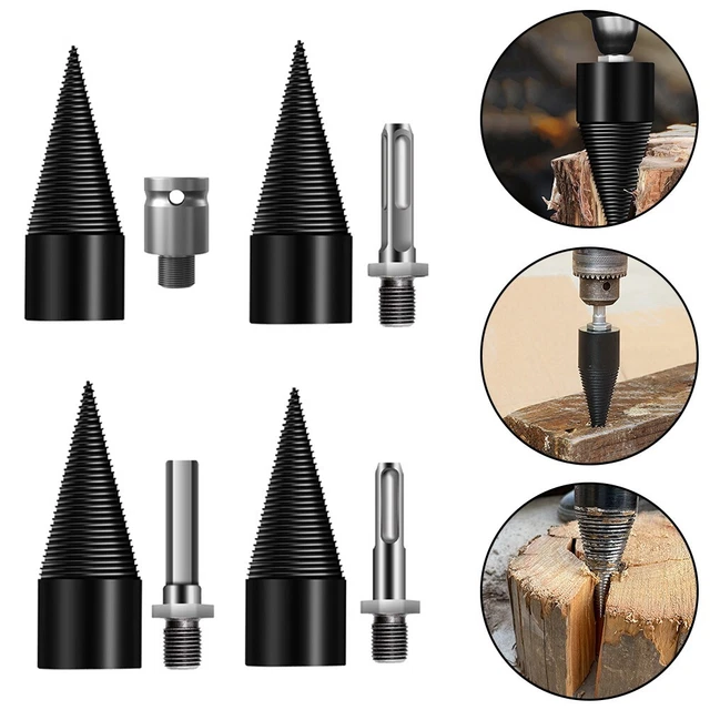 Set 4 Pezzi Punta Spaccalegna Per Trapano - Cono In Acciaio Per Legna Da Ardere, Con Manici - Foto 4