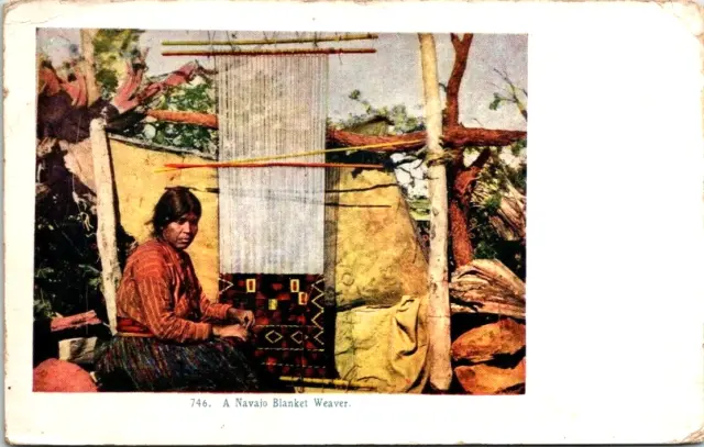 Postcard 1909 A Navajo Blanket Weaver  Native American color