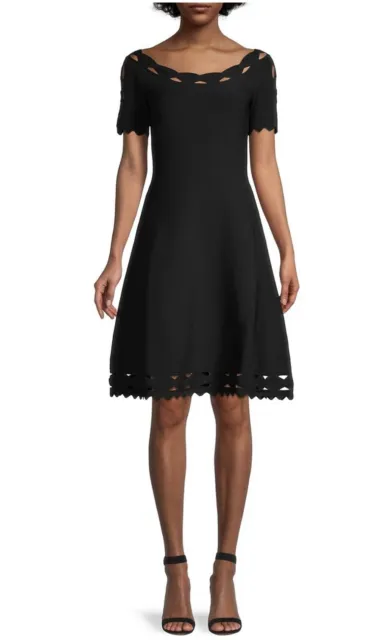 New With Tags, Milly Scallop Trim Knit A-Line Black Dress, Size Medium, $425.00
