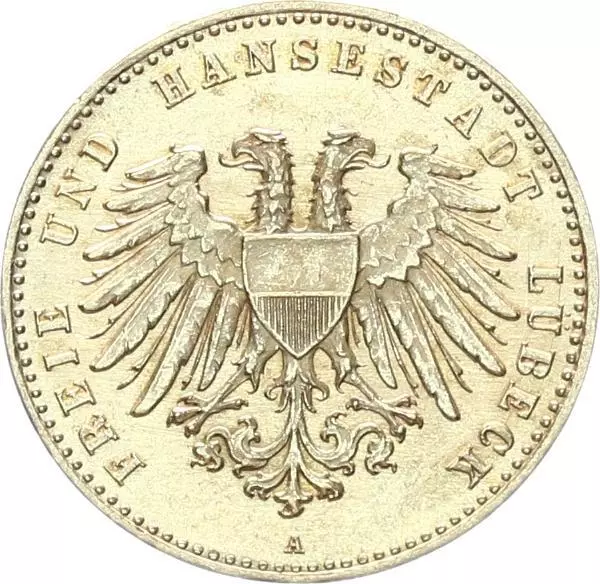 Lübeck Freie und Hansestadt 10 Mark 1904 A Gold SELTEN pfr., f. stgl. J 227