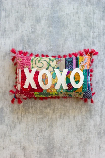 Kalalou Boho Xoxo Kantha Pillow With Multi Finish NRV2253
