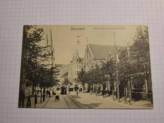 AK Düsseldorf Marienkirche u. Franziskanerkloster mit Tram und Personen 1910?