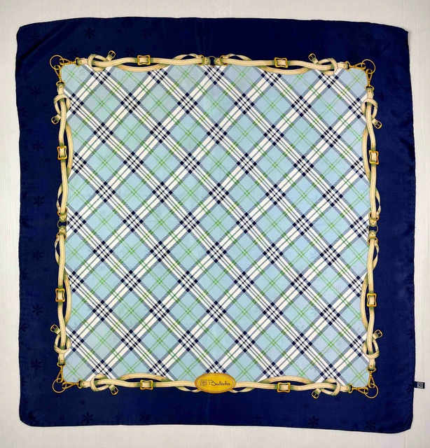 Foulard En Soie Renato Balestra Vintage - Bord Bleu Nuit - 86x89 Cm - Occasion