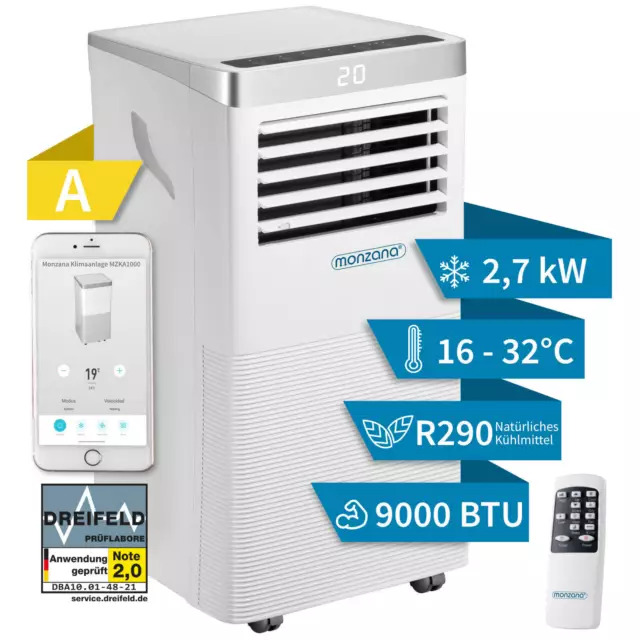 MONZANA® lokale Klimaanlage mobiles Klimagerät 4in1 9000 BTU Luftentfeuchter