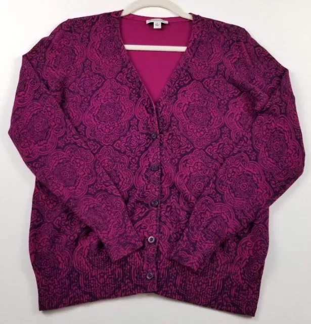 St. John’s Bay Cardigan Women M Medium Multicolor Floral V Neck Long Sleeve Knit