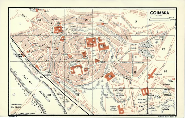 Coimbra 1929 peq. mapa ciudad orig. + guía ingl. (7 p.) Universidade Largo Lousã