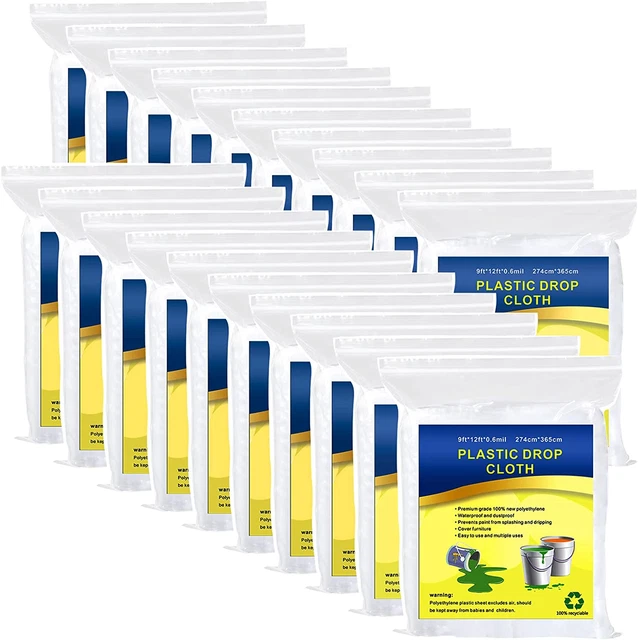 20 Pieces Plastic Drop Cloth, Multiple Waterproof Cloth Sheets for Painting, Dus