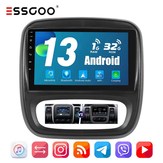 Autoradio Android 15 Con Schermo 9'' Per Opel Vivaro B / Renault Trafic / FIAT Talento / Nissan NV300 – CarPlay Senza Fili, GPS, Wi-Fi, 4GB RAM