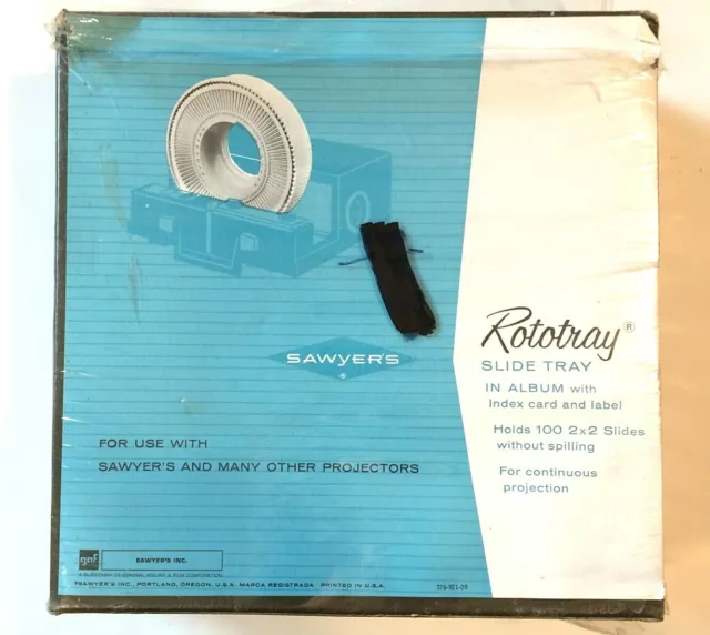 Vintage Sawyer's Rototray Slide Tray in Album 100 2x2 slides New in Box #6214