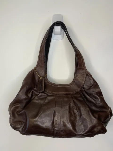 COACH Ergo Brown Leather Pleated KISSLOCK Hobo Shoulder Bag 12248