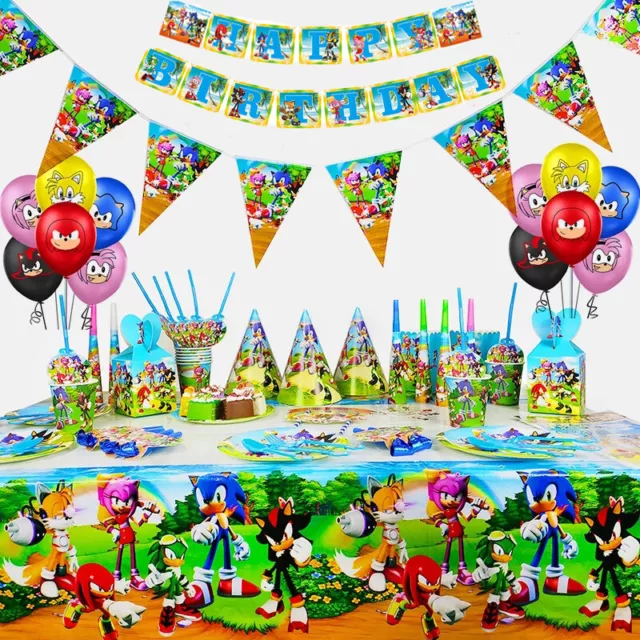 FORNITURE FESTA DI compleanno Sonic The Hedgehog stoviglie decorazione  piatti tazze palloncini EUR 4,87 - PicClick IT