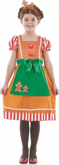 Miss Gingerbread Girl Costume Kids Christmas Fancy Dress Ginger Bread Xmas Party