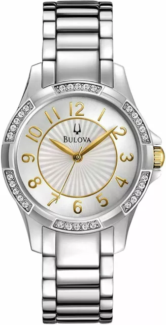 Bulova 98L175 Silver Tone White MOP Dial Swarovski Crystals Womens Dress Watch