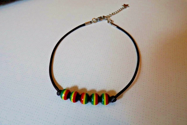 Unisex Schwarz Leder Kordel Rasta/Reggae Knöchelarmband - Strand/Party/Freizeitkleidung