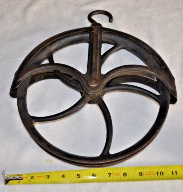 Antique Well Pulley LARGE 12” wheel heavy iron barn industrial rustic
