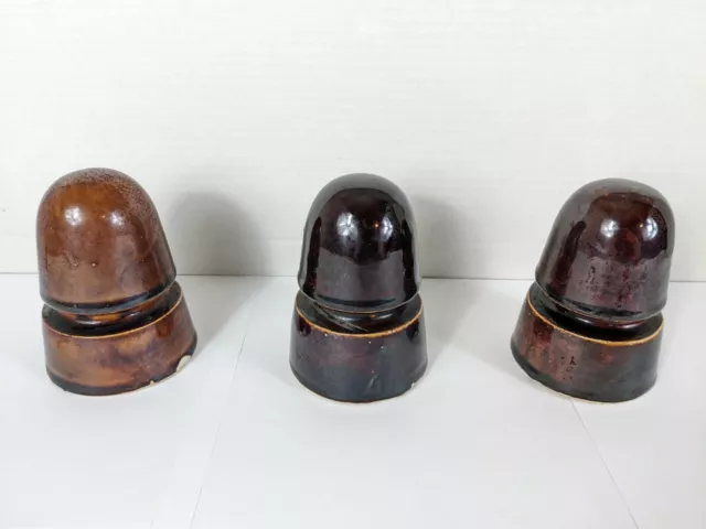 Vintage Brown Porcelain / Ceramic Insulator lot of 3