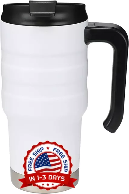 #1 Insulated Thermos Travel Mug Hot Cold Coffee Tea 20 oz Tumbler Cup White-NEW