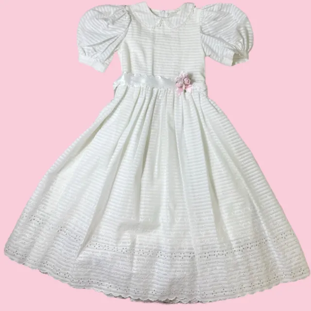 Vintage 1980s Storybook Heirlooms Girls 7 Years Fancy White Eyelet Maxi Dress