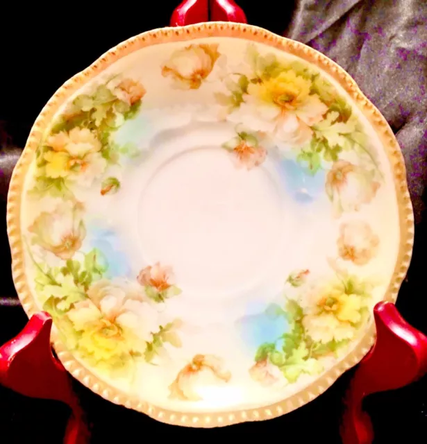 Antique Royal Rudolstadt Prussia Hand Painted China Saucer Yellow Poppies