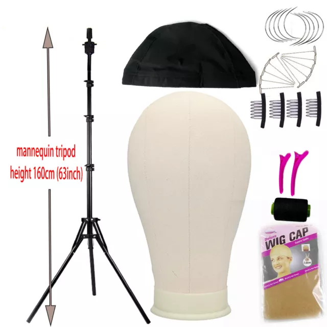 Canvas Block Training Mannequin Head Wig Making Display Styling Tripod Stand