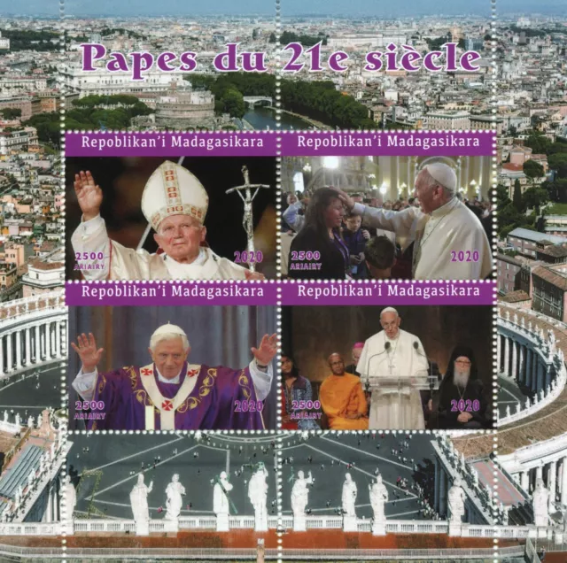 Madagascar Popes Stamps 2020 MNH Pope Francis John Paul II Benedict XVI 4v M/S