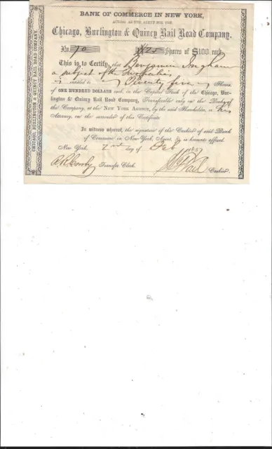 Chicago, Burlington & Quincy Rail Road Company.....1857Common Stock Certificate