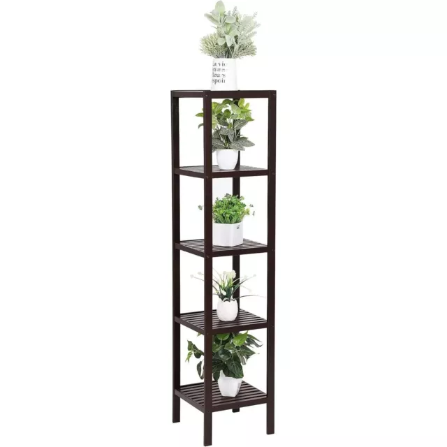Brown Bamboo Wood 4-shelf Versatile Storage Unit Rack Narrow Bookcase