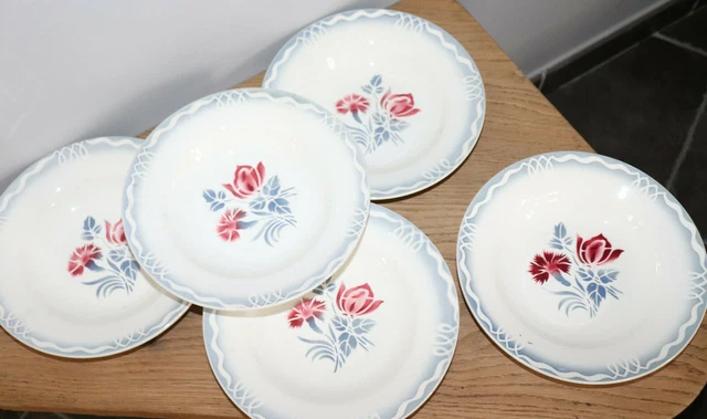 Ensemble de 5 assiettes creuses ou Calottes DIGOIN SARREGUEMINES Modèle OLGA des années 30/40 - Arts de la table