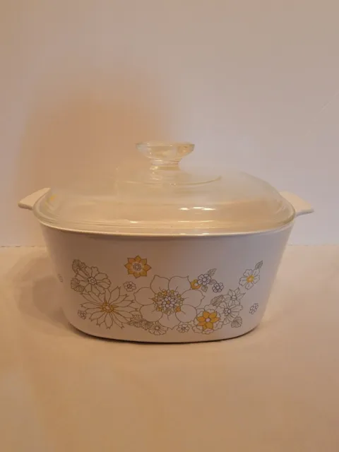 Vintage Floral Bouquet Corning Ware 3QT Glass Dutch Oven Casserole A-3-B w/ Lid