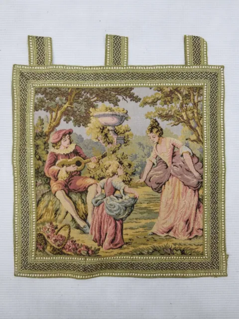 Vintage French Family Scene Wall Hanging Tapestry 28x28cm