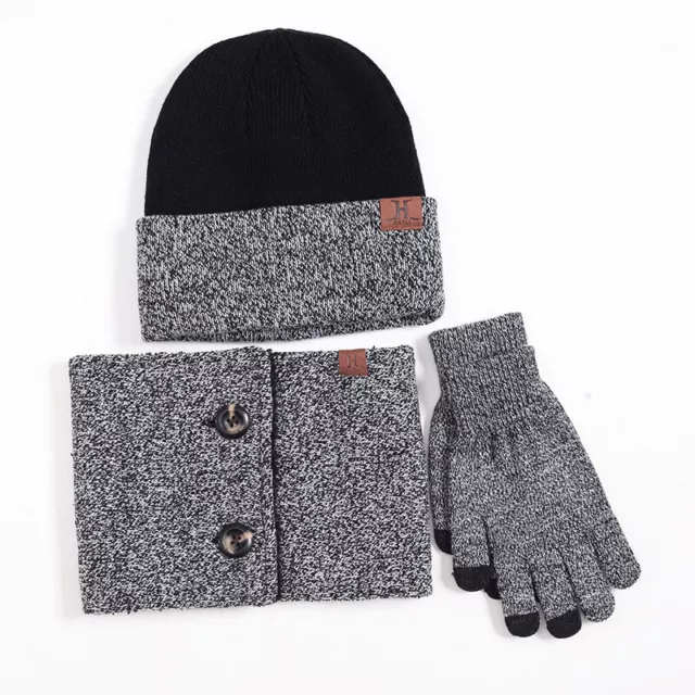 Unisex Beanies Hat Ring Scarf Gloves Set Winter Knitted Warm Cap Beanie Hat