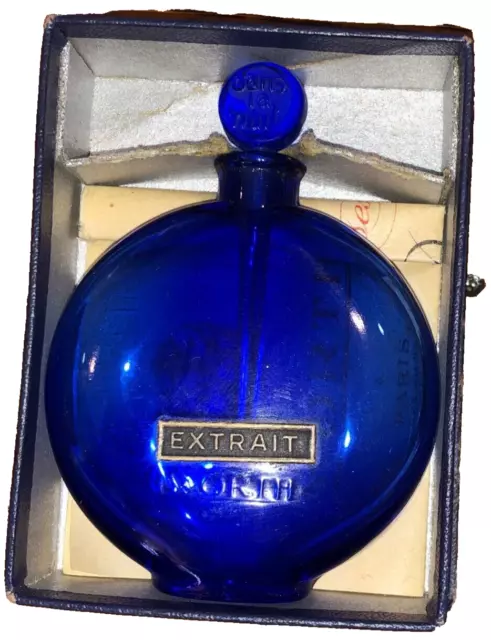 Worth Dans La Nuit Perfume Lalique 1920s Blue Perfume Bottle-Excellent with Box