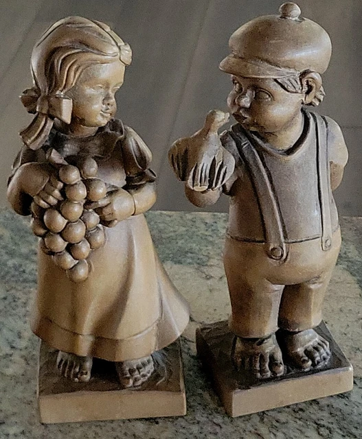 (2) 9" Schmid Linder Carved Wood Boy Girl Couple Swiss Made Love PAIR