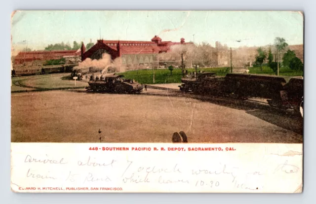 Postcard California Sacramento CA Southern Pacific Railroad Train Station 1908