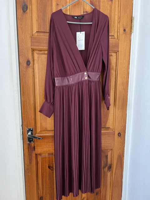 Zara burgundy pleated deals dress