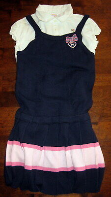 New Gymboree Blue Pink Pleated Sweater Dress, Guc White Shirt Top Dog Set Size 8