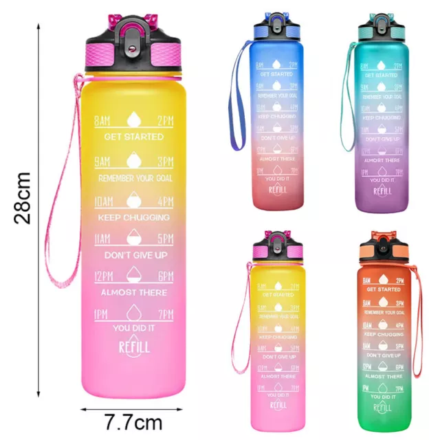 2L Water Bottle Motivational Time Marker Extra Large Sport Bottle with Straw DHL 2