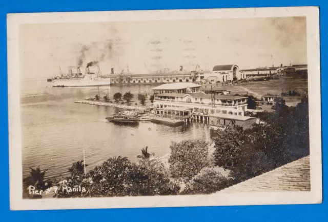 Philippines, Manila, Pier Harbor, Cruise Ship, Real Photo Postcard old original