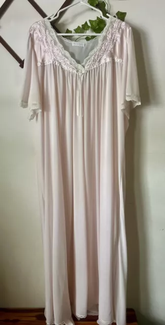 Vintage Miss Elaine Silk Essence Pink Sheer Lace Nightgown Ladies L/XL Voloup