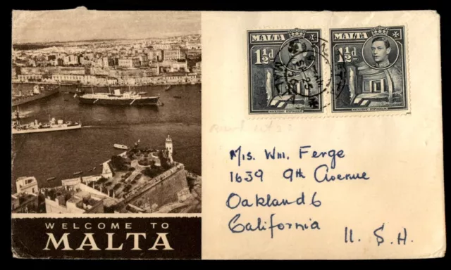 MayfairStamps Malta Welcome Cachet to Oakland CA Cover aaj_59489