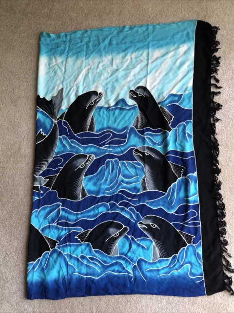 Delfines Océano Náutico Estampado Azul Negro Flecos Playa Piscina Cuerpo Lanzamiento