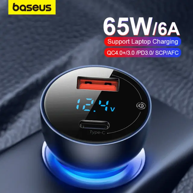 Baseus 65W Fast Car Charger Type-C USB Cigarette Lighter Socket Dual Adapter Kit