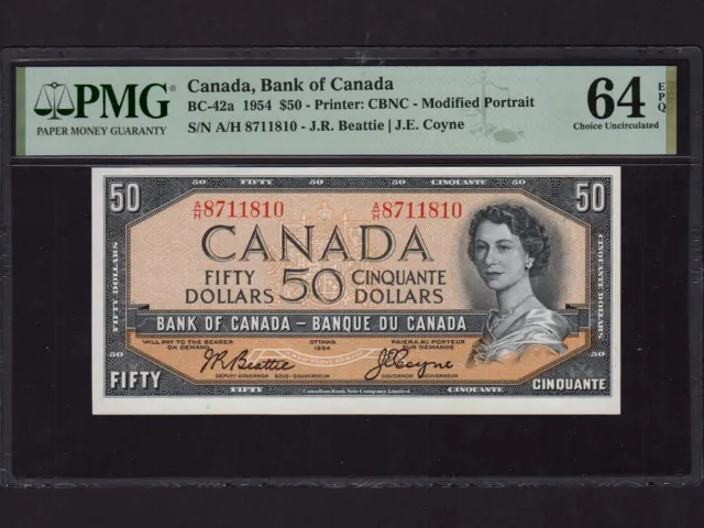 Canada:BC-42a, 50 Dollars, 1954 * Queen Elizabeth II * PMG Ch. UNC 64 EPQ *