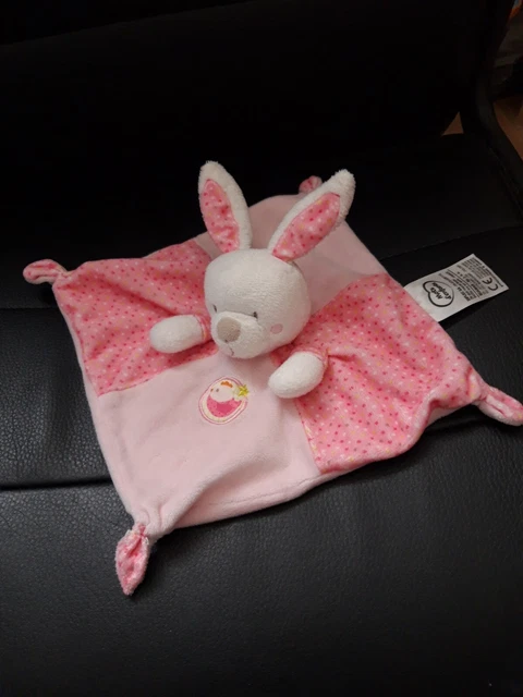 Mots d'enfants doudou lapin plat carré rose  blanc pois oiseau 3