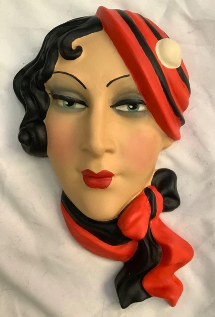Placca maschera da parete stile Art Deco riproduzione CHALKWARE