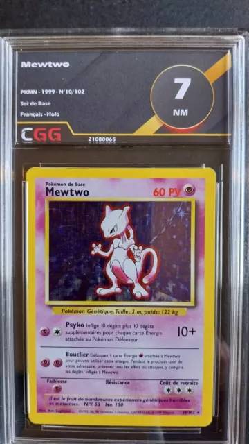 Mewtwo (BS 10) Set de Base FRANCAIS  CGG 7 GRADED CARD 210865