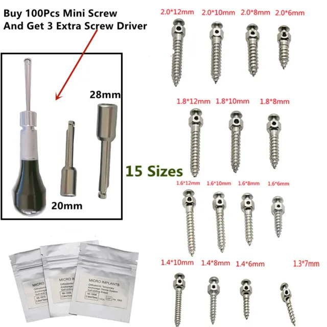 Dental Orthodontic Mini Micro Implants Screw Stainless Steel Self-Drilling 15Siz