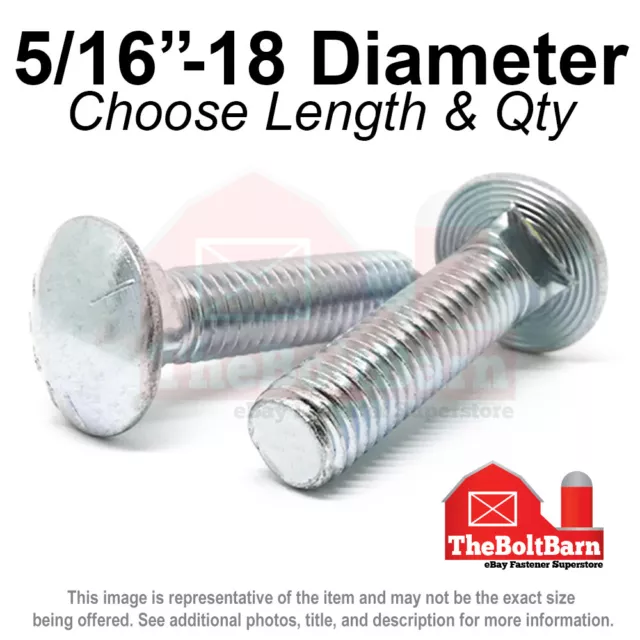 5/16"-18 Grade 5 Full Thread Round Head Carriage Bolts Zinc (Pick Length & Qty)