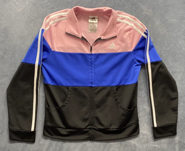 ADIDAS GIRLS ZIP UP TRACK JACKET- Pink Blue Black - Size Large (14)