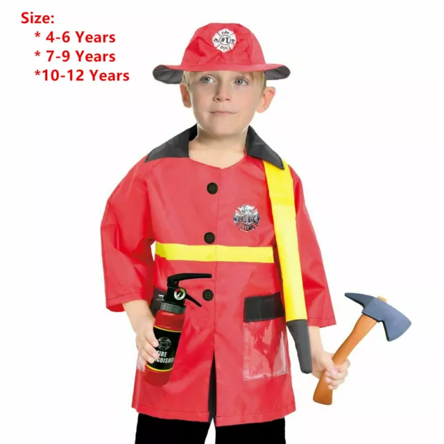 Children Fireman Costume Fancy Fire Fighter Helmet Tools Toy Party Book week